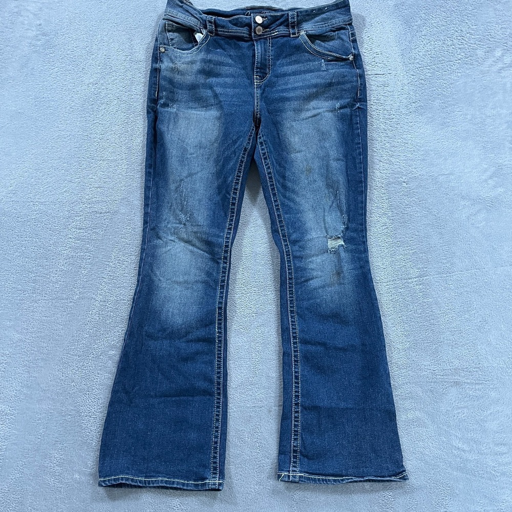 Copper Flash Curvy Bootcut Leg Jeans Women 14 (Fits 34x30) Blue Denim Distressed